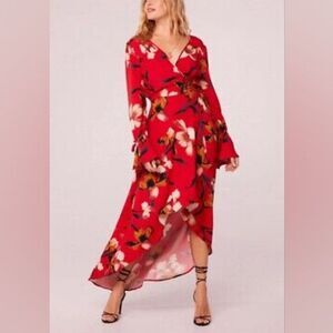 Band of the Free Bohemian High Low Wrap Maxi Dress, XS, Red & Black Floral